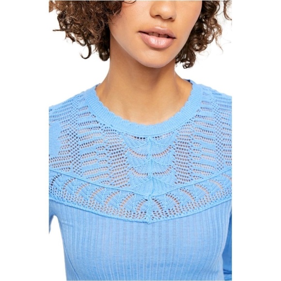 Free People | Colette Crochet Ribbed long Sleeve Blue Size XS - Picture 2 of 9